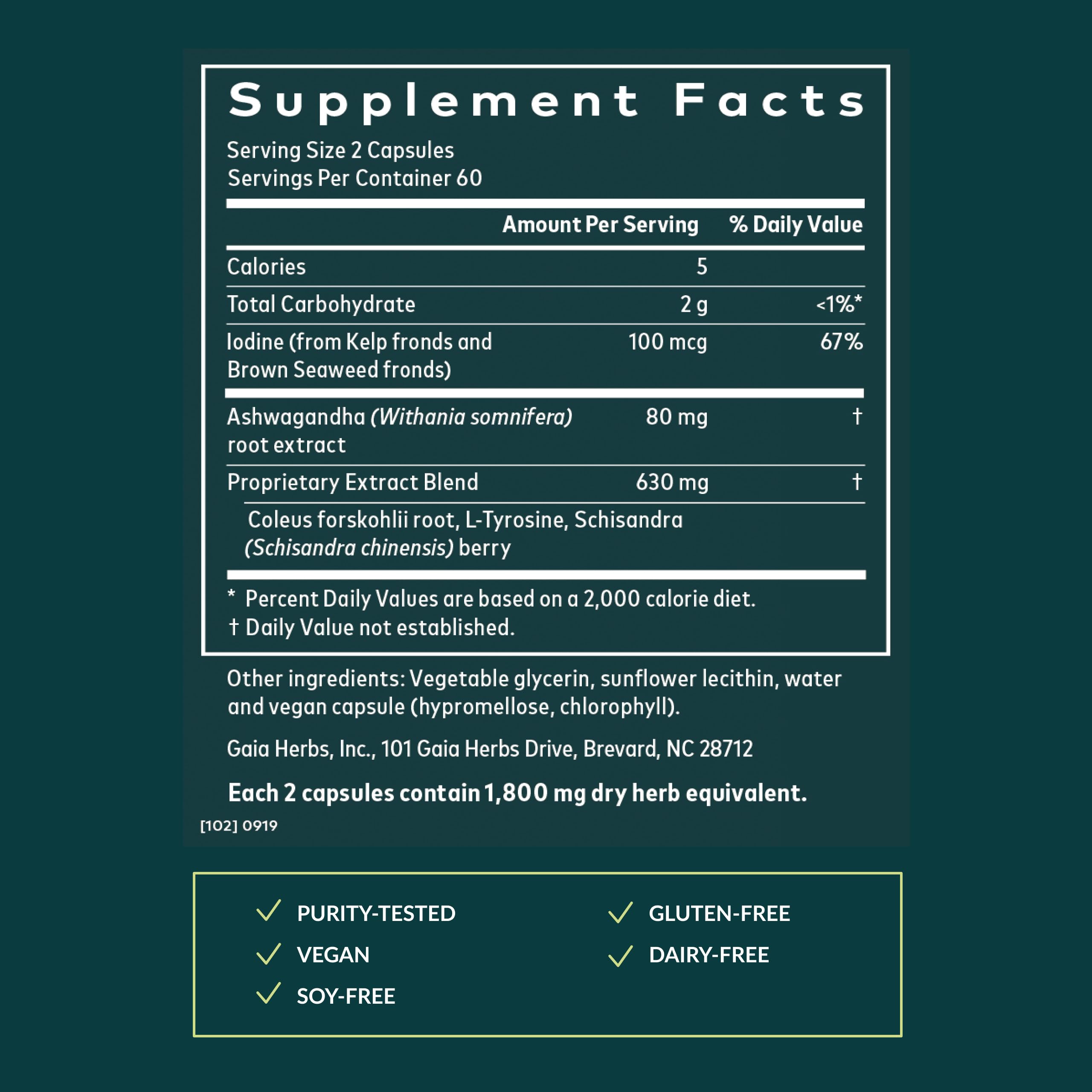 Gaia Herbs Thyroid Support - Made with Ashwagandha, Kelp, Brown Seaweed & Schisandra to Support Healthy Metabolic Balance & Overall Well-Being* - 120 Vegan Liquid Phyto-Caps (60 Servings) - Image 3