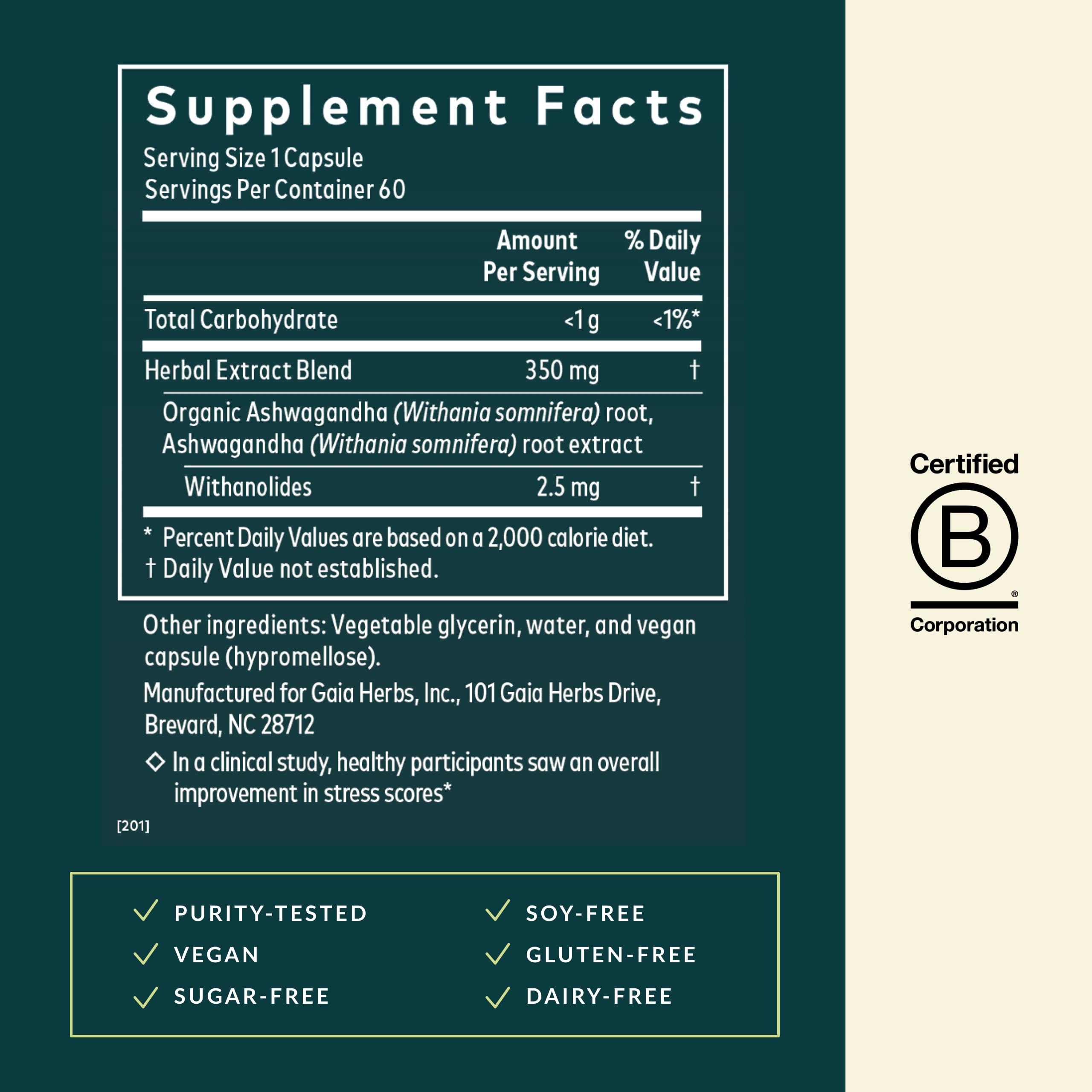 Gaia Herbs Ashwagandha Root - Stress Relief & Sleep Support Supplement - Supports Balanced Energy Levels & Positive Outlook* - 60 Vegan Liquid Phyto-Caps (30 Servings) - Image 3