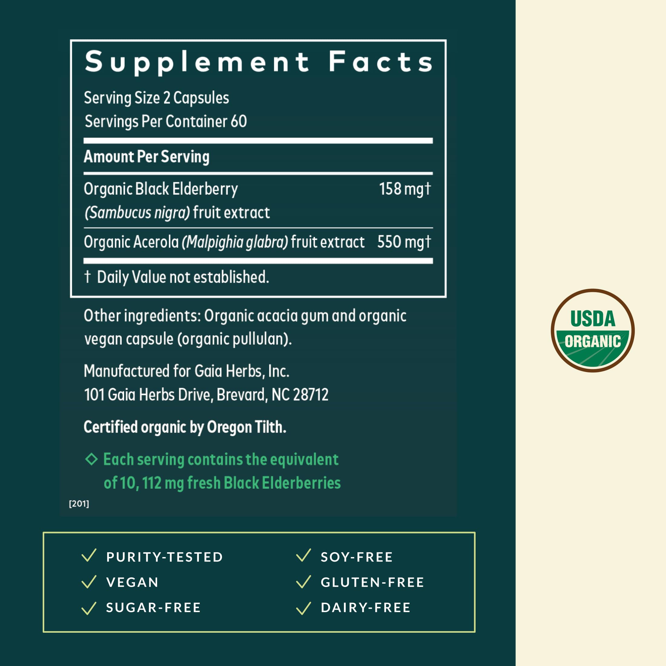 Gaia Herbs Black Elderberry - Daily Immune Support Supplement to Help Support Wellness - with Black Elderberries & Acerola Fruit for Antioxidant Support* - 120 Vegan Capsules (60 Servings) - Image 3